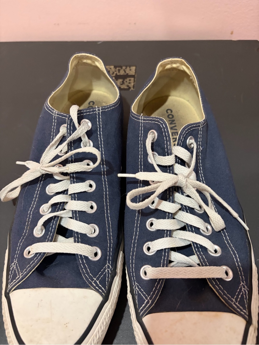 Converse Navy Canvas Low-Top Sneakers with White Laces